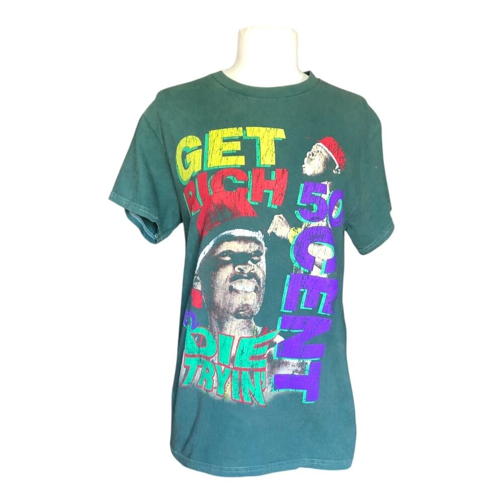 50 Cent Get Rich Or Die Tryin Graphic T Shirt Green Rap Hip Hop Short Sleeve SM